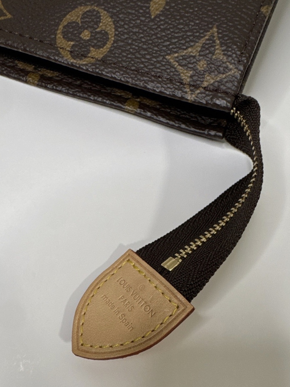 Louis Vuitton Brown Monogram Canvas Wristlet Pouch with Gold Hardware (Medium)